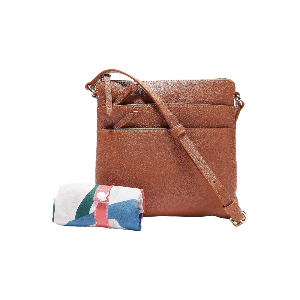 Real Simple Pebble Leather Multi-Zip Crossbody with RFID Saddle